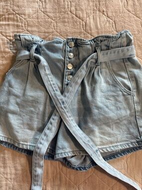 American Eagle Outfitters Light Blue Paperbag Waist Denim Shorts with Tie